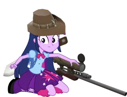 Size: 1454x1107 | Tagged: safe, artist:givralix, derpibooru import, edit, vector edit, twilight sparkle, equestria girls, crossover, female, gun, hat, optical sight, rifle, simple background, sniper, sniper rifle, solo, team fortress 2, transparent background, twilight sniper, vector, weapon