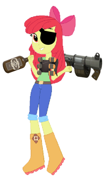 Size: 587x954 | Tagged: safe, artist:selenaede, derpibooru import, apple bloom, equestria girls, crossover, demoman, scrumpy, solo, stickybomb launcher, team fortress 2