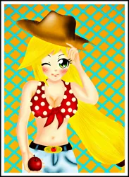 Size: 1782x2436 | Tagged: apple, applejack, artist:pinkcupcake17, derpibooru import, food, human, humanized, safe, solo