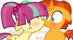 Size: 896x496 | Tagged: safe, artist:flurrypastels-mlp, artist:unoriginai, derpibooru import, sour sweet, sunburst, ponified, equestria girls, base used, blushing, boop, colt, cute, equestria girls ponified, eyes closed, filly, floppy ears, frown, nose wrinkle, noseboop, shipping, simple background, smiling, sourburst, surprised, transparent background, watermark, wide eyes