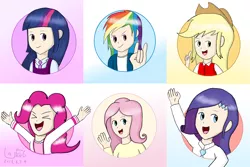 Size: 6000x4000 | Tagged: applejack, artist:linlaifeng, derpibooru import, fluttershy, human, humanized, mane six, pinkie pie, rainbow dash, rarity, safe, twilight sparkle