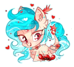 Size: 600x541 | Tagged: safe, artist:ipun, derpibooru import, oc, oc:refia, unofficial characters only, crab, earth pony, pony, blushing, chibi, female, heart, heart eyes, mare, open mouth, simple background, smiling, solo, transparent background, watermark, wingding eyes