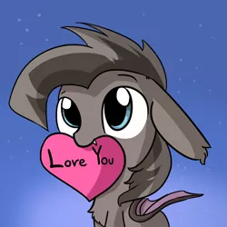 Size: 1280x1280 | Tagged: safe, artist:tjpones, derpibooru import, oc, unofficial characters only, bat pony, pony, cute, cute little fangs, fangs, heart, solo, valentine's day card