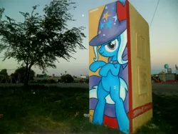 Size: 4320x3240 | Tagged: safe, artist:shinodage, derpibooru import, trixie, pony, bipedal, graffiti, photo, solo