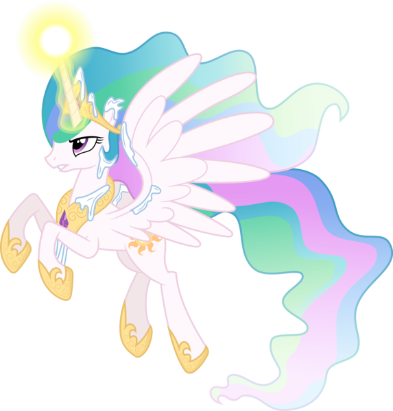 Size: 8306x8694 | Tagged: safe, artist:chrzanek97, derpibooru import, princess celestia, pony, the crystalling, .svg available, absurd resolution, female, flying, gritted teeth, magic, mare, simple background, snow, solo, transparent background, vector