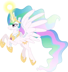 Size: 8306x8694 | Tagged: safe, artist:chrzanek97, derpibooru import, princess celestia, pony, the crystalling, .svg available, absurd resolution, female, flying, gritted teeth, magic, mare, simple background, snow, solo, transparent background, vector