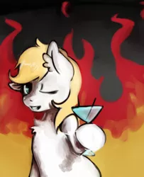 Size: 844x1038 | Tagged: safe, artist:elijah, artist:fuzzpower, deleted from derpibooru, derpibooru import, oc, oc:aryanne, unofficial characters only, earth pony, pony, bipedal, cocktail, drink, fire, flag, glass, holding, one eye closed, solo, wink