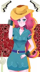 Size: 1456x2592 | Tagged: safe, artist:animelover412, derpibooru import, pinkie pie, equestria girls, cactus, cowboy hat, cowgirl, farmer pinkie, gun, handgun, hat, looking at you, revolver, solo, weapon