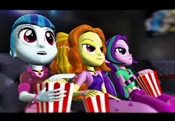 Size: 920x636 | Tagged: safe, artist:blackbelt2297, derpibooru import, adagio dazzle, aria blaze, sonata dusk, equestria girls, 3d, cinema, food, movie, popcorn, source filmmaker, the dazzlings, theater