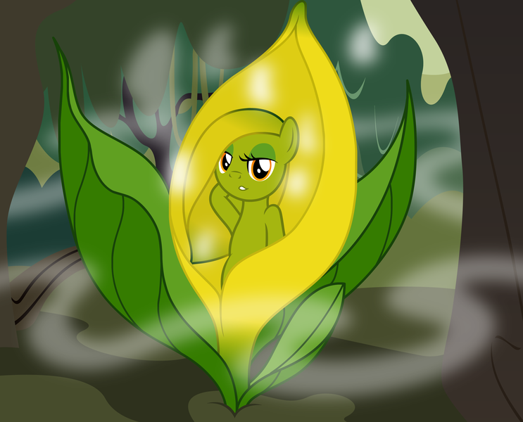 Size: 3300x2664 | Tagged: suggestive, artist:badumsquish, derpibooru import, oc, unofficial characters only, monster pony, original species, plant pony, skunk cabbage pony, aphrodisiac, bedroom eyes, female, flower, looking at you, musk, olfactophilia, pose, skunk cabbage, solo, solo female, swamp