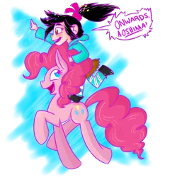 Size: 5000x5000 | Tagged: absurd resolution, artist:augustraes, crossover, derpibooru import, gravity falls, humans riding ponies, pinkie pie, riding, safe, the inconveniencing, vanellope von schweetz, wreck-it ralph