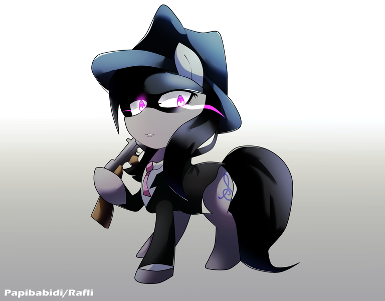 Size: 3200x2500 | Tagged: artist:papibabidi, clothes, derpibooru import, gun, mafia, mafia octavia, octavia melody, safe, solo, weapon