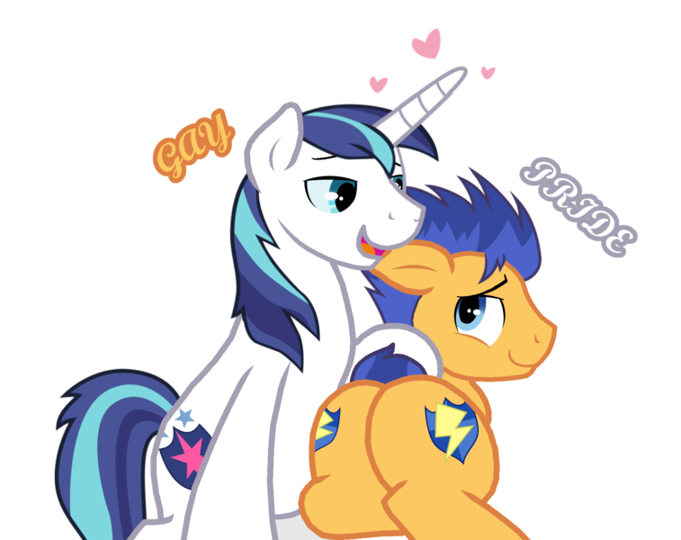 Size: 1931x1530 | Tagged: artist:alberbrony, artist:selenophile, bedroom eyes, derpibooru import, flash sentry, gay, gay pride, heart, male, mouthpiece, plot, pride, shining armor, shiningsentry, shipping, suggestive, trace