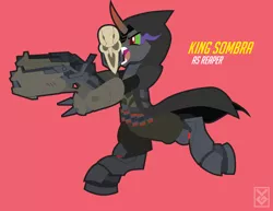 Size: 3300x2550 | Tagged: safe, artist:inspectornills, derpibooru import, king sombra, pony, unicorn, bipedal, crossover, gun, male, overwatch, reaper (overwatch), solo, stallion, weapon