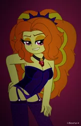 Size: 1490x2303 | Tagged: suggestive, artist:cbear624, derpibooru import, adagio dazzle, equestria girls, breasts, busty adagio dazzle, clothes, corset, female, grin, lingerie, lip bite, looking at you, panties, seductive, sexy, smiling, solo, solo female, stupid sexy adagio dazzle, underwear