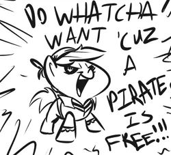 Size: 1100x1000 | Tagged: artist:tess, clothes, cute, derpibooru import, lazytown, monochrome, open mouth, pipsqueak, pirate, safe, smiling, smirk, solo, yelling, you are a pirate