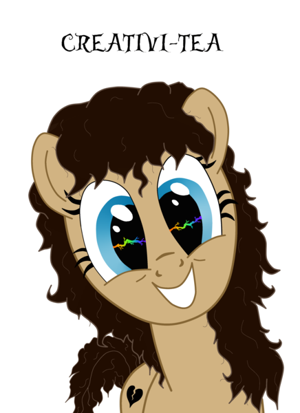 Size: 2550x3507 | Tagged: safe, artist:nopony-special, derpibooru import, oc, oc:heartbreak, unofficial characters only, earth pony, pony, blue eyes, branding, female, heart, human in equestria, human to pony, male to female, mare, messy mane, my little heartbreak, portrait, rainbow, rule 63, smiling, solo, spark, sparks, teeth