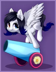 Size: 1863x2374 | Tagged: safe, artist:gumlball, derpibooru import, oc, oc:sound, unofficial characters only, heterochromia, party cannon, solo