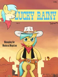 Size: 3000x4000 | Tagged: artist:shivanking, cowboy hat, crossover, derpibooru import, gun, hat, lucky luke, oc, safe, sunshower raindrops, weapon