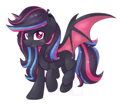 Size: 800x688 | Tagged: safe, artist:puetsua, derpibooru import, oc, oc:neon darksky, unofficial characters only, bat pony, pony, female, mare, simple background, solo, transparent background