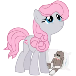 Size: 3000x3000 | Tagged: safe, artist:sunley, derpibooru import, snuzzle, earth pony, pony, female, g1, g1 to g4, g4, generation leap, looking up, mare, pillow, plushie, simple background, solo, teddy bear, transparent background