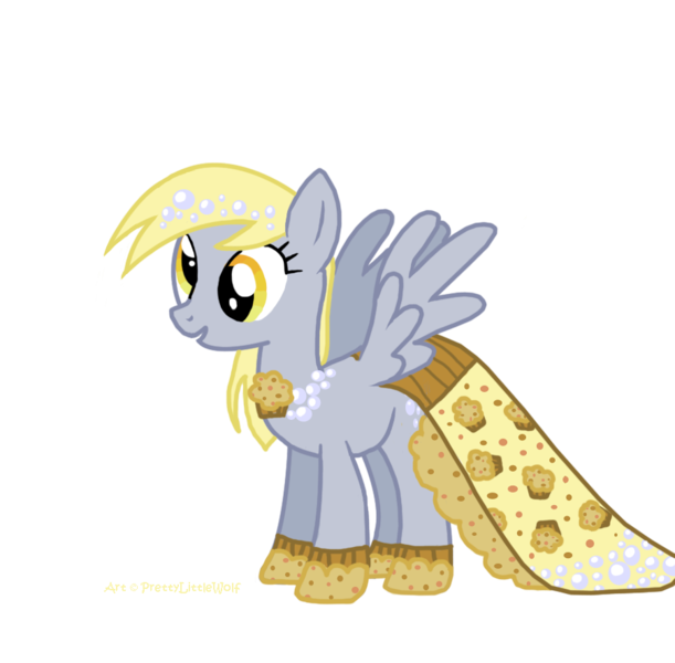 Size: 902x886 | Tagged: safe, artist:prettylittlewolf, derpibooru import, derpy hooves, pegasus, pony, clothes, dress, female, food, gala dress, mare, muffin, simple background, solo, transparent background