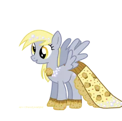 Size: 902x886 | Tagged: safe, artist:prettylittlewolf, derpibooru import, derpy hooves, pegasus, pony, clothes, dress, female, food, gala dress, mare, muffin, simple background, solo, transparent background