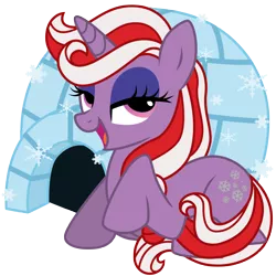 Size: 3000x3000 | Tagged: safe, artist:sunley, derpibooru import, powder, pony, unicorn, absurd resolution, female, g1, g1 to g4, g4, generation leap, igloo, lidded eyes, looking at you, mare, open mouth, prone, raised hoof, simple background, snow, snowflake, solo, transparent background