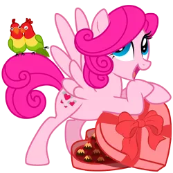 Size: 3000x3000 | Tagged: safe, artist:sunley, derpibooru import, heart throb, bird, parrot, pegasus, pony, female, g1, g1 to g4, g4, generation leap, lovebird, mare, open mouth, simple background, transparent background