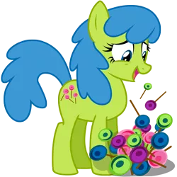 Size: 3000x3000 | Tagged: safe, artist:sunley, derpibooru import, tootsie, earth pony, pony, candy, female, food, g1, g1 to g4, g4, generation leap, lollipop, mare, open mouth, simple background, solo, transparent background