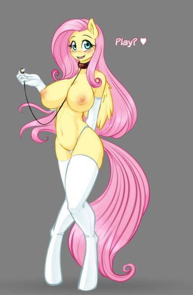 Size: 1665x2545 | Tagged: adorasexy, anthro, artist:scorpdk, belly button, big breasts, blushing, boots, breasts, busty fluttershy, clothes, collar, colored, cute, derpibooru import, dialogue, evening gloves, female, femsub, flutterpet, fluttershy, fluttershy wants to be a pet, full body, gloves, gray background, heart, leash, looking at you, nipples, nudity, panties, partial nudity, pet play, questionable, sexy, shyabetes, simple background, smiling, socks, solo, solo female, stockings, submissive, thigh highs, thong, topless, underwear, unguligrade anthro, white underwear