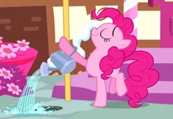 Size: 976x673 | Tagged: safe, derpibooru import, screencap, pinkie pie, pony, pinkie pride, season 4, solo, watering, watering can