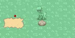 Size: 1167x589 | Tagged: apple, camouflage, derpibooru import, food, oc, oc:grass, pony town, safe, solo, unofficial characters only