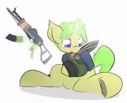 Size: 992x806 | Tagged: artist:bbsartboutique, derpibooru import, fallout, fallout equestria, gun, male, oc, oc:golden heart, pipbuck, safe, unofficial characters only, vault suit, weapon