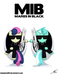 Size: 4500x5700 | Tagged: absurd resolution, artist:template93, bon bon, bon bond, clothes, derpibooru import, gun, lyra heartstrings, mares in black, men in black, parody, safe, secret agent sweetie drops, suit, sunglasses, sweetie drops, weapon