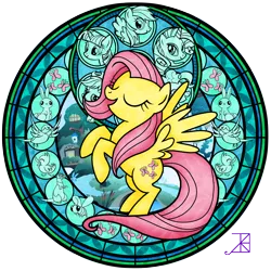 Size: 1600x1600 | Tagged: applejack, artist:akili-amethyst, derpibooru import, dive to the heart, fluttershy, kingdom hearts, pinkie pie, rainbow dash, rarity, safe, stained glass, twilight sparkle