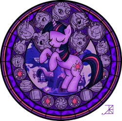 Size: 1574x1570 | Tagged: applejack, artist:akili-amethyst, derpibooru import, dive to the heart, fluttershy, golden oaks library, kingdom hearts, mane seven, mane six, owlowiscious, pinkie pie, princess cadance, princess celestia, princess luna, rainbow dash, rarity, safe, shining armor, spike, stained glass, twilight sparkle