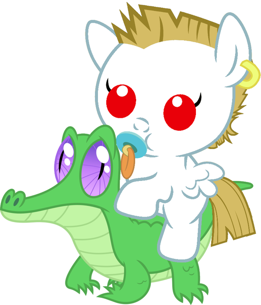Size: 786x917 | Tagged: safe, artist:red4567, derpibooru import, bulk biceps, gummy, roid rage, alligator, pegasus, pony, baby, baby pony, bulkabetes, colt, cute, duo, duo male, foal, gummybetes, male, pacifier, ponies riding gators, riding, small wings, weapons-grade cute, wings