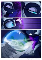 Size: 3000x4245 | Tagged: safe, artist:magnaluna, derpibooru import, nightmare moon, pony, comic, crying, earth, eyes closed, female, mare, moon, solo, space, stars