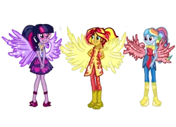 Size: 1024x736 | Tagged: safe, artist:pastel-pony-artist, derpibooru import, rainbow dash, sci-twi, sunset shimmer, twilight sparkle, equestria girls, legend of everfree, crystal gala