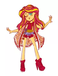 Size: 2016x2645 | Tagged: safe, artist:itsnotdaijoubu, derpibooru import, sunset shimmer, equestria girls, legend of everfree, camp fashion show outfit, looking at you, one eye closed, solo, wink