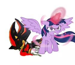 Size: 1265x1105 | Tagged: semi-grimdark, artist:cyrilsmith, derpibooru import, twilight sparkle, twilight sparkle (alicorn), alicorn, pony, blood, crossover, dead, death, edgy, glowing horn, implied murder, magic, shadow the hedgehog, sonic the hedgehog, sonic the hedgehog (series), teary eyes