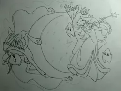 Size: 784x589 | Tagged: artist:ilovedarkhegehogs14, crossover, derpibooru import, luma, moon, princess luna, rosalina, safe, stars, super mario bros., super mario galaxy, traditional art, wip