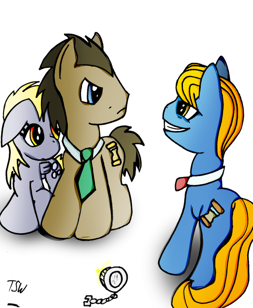Size: 1626x1980 | Tagged: safe, artist:toxikku, derpibooru import, derpy hooves, doctor whooves, perfect pace, time turner, pegasus, pony, female, mare, the master