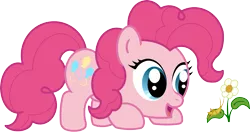 Size: 3277x1735 | Tagged: safe, artist:goodwinn, derpibooru import, pinkie pie, earth pony, insect, pony, cute, diapinkes, female, filly, filly pinkie pie, flower, grasshopper, simple background, solo, transparent background, vector, younger