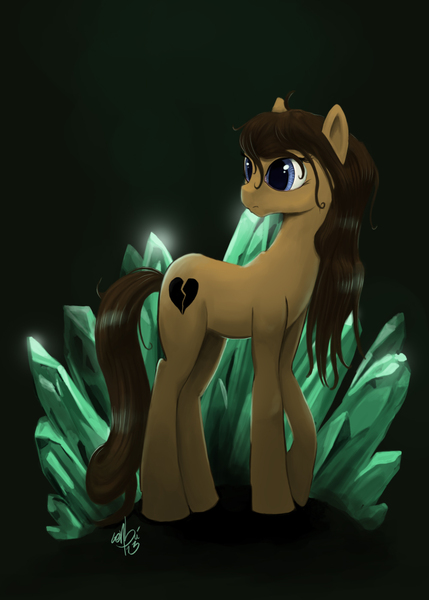 Size: 1000x1400 | Tagged: safe, artist:genbulein, derpibooru import, oc, oc:heartbreak, unofficial characters only, earth pony, pony, blue eyes, branding, crystal, female, heart, human in equestria, human to pony, male to female, mare, messy mane, my little heartbreak, rule 63, solo