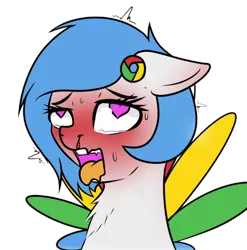 Size: 656x664 | Tagged: suggestive, artist:10art1, derpibooru import, oc, oc:google chrome, unofficial characters only, ahegao, blood, blushing, browser ponies, bust, google chrome, heart eyes, implied sex, nosebleed, open mouth, simple background, solo, sweat, tongue out, transparent background, wingboner, wingding eyes