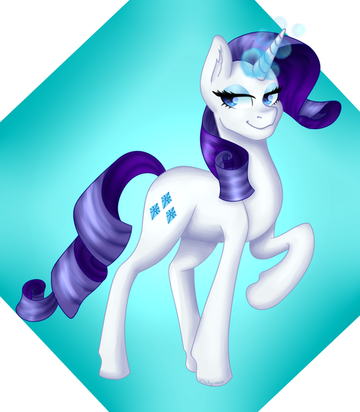 Size: 2100x2400 | Tagged: safe, artist:micky-ann, derpibooru import, rarity, glowing horn, raised hoof, simple background, solo