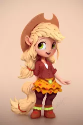 Size: 800x1200 | Tagged: safe, artist:assasinmonkey, derpibooru import, applejack, anthro, equestria girls, friendship games, clothes, cowboy hat, cute, figurine, hat, jackabetes, open mouth, school spirit, solo, stetson