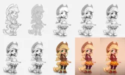 Size: 3200x1920 | Tagged: safe, artist:assasinmonkey, derpibooru import, applejack, anthro, equestria girls, friendship games, clothes, cowboy hat, cute, figurine, hat, jackabetes, open mouth, school spirit, solo, stetson, wip